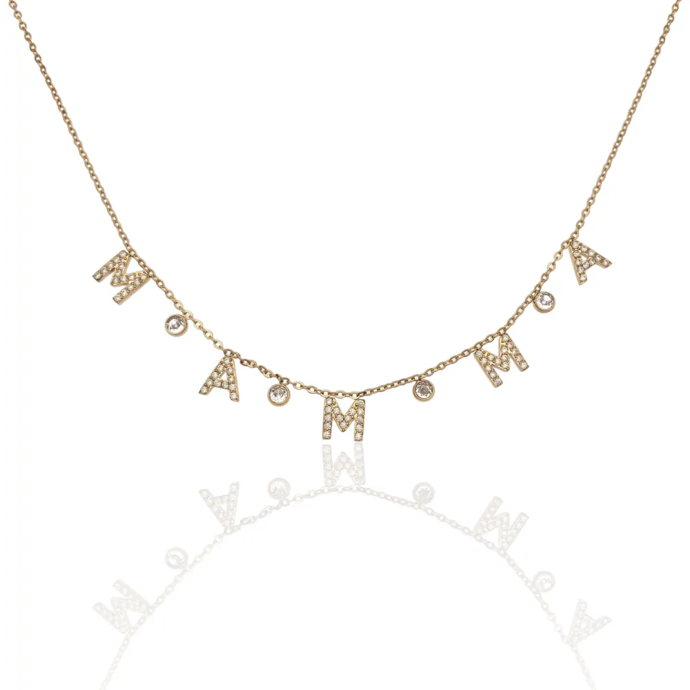 Mamma-Collana Corta in Acciaio e Zirconia - CAC-103-AA1253N