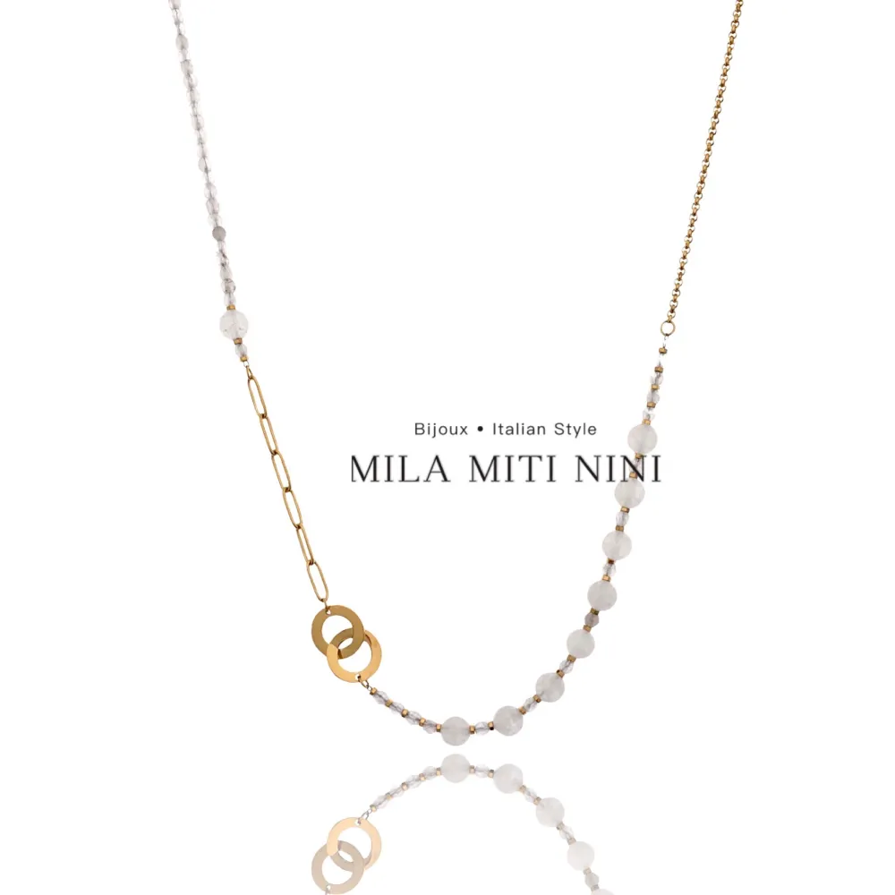 Pietre Colorate Doppio Cerchio-Collana Corta in Acciaio - CAC-103-AA149N