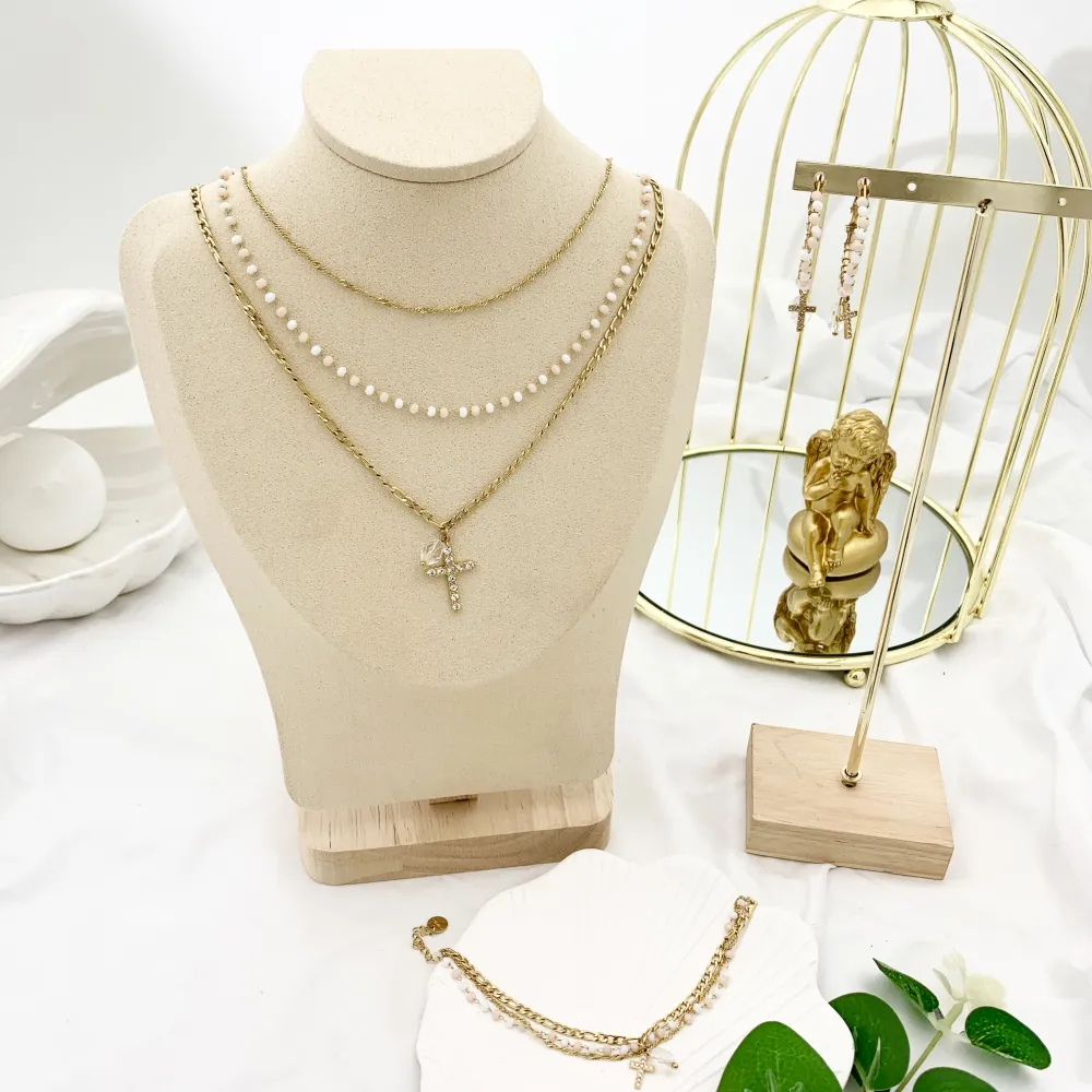 Multifilo con Croce-Collana Corta in Acciaio - CAC-103-AA1725N