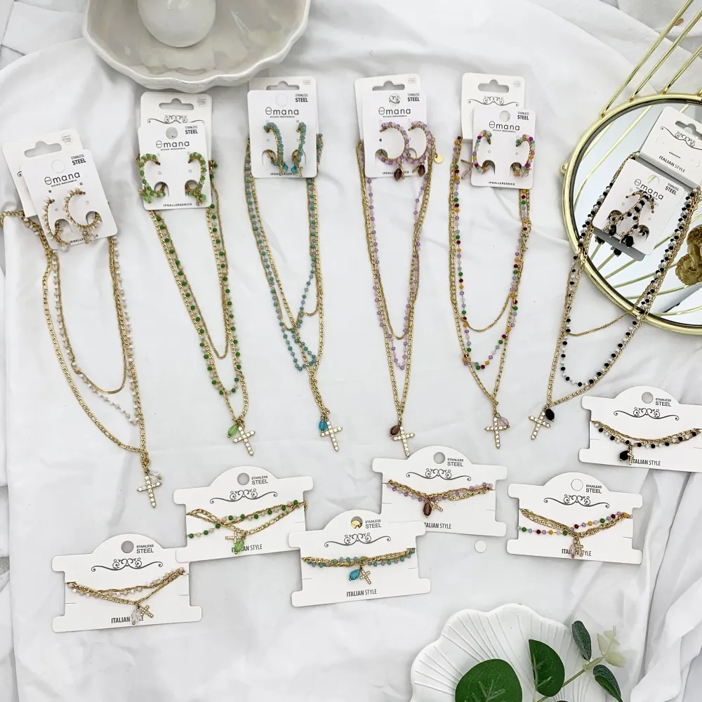 Multifilo con Croce-Collana Corta in Acciaio - CAC-103-AA1725N