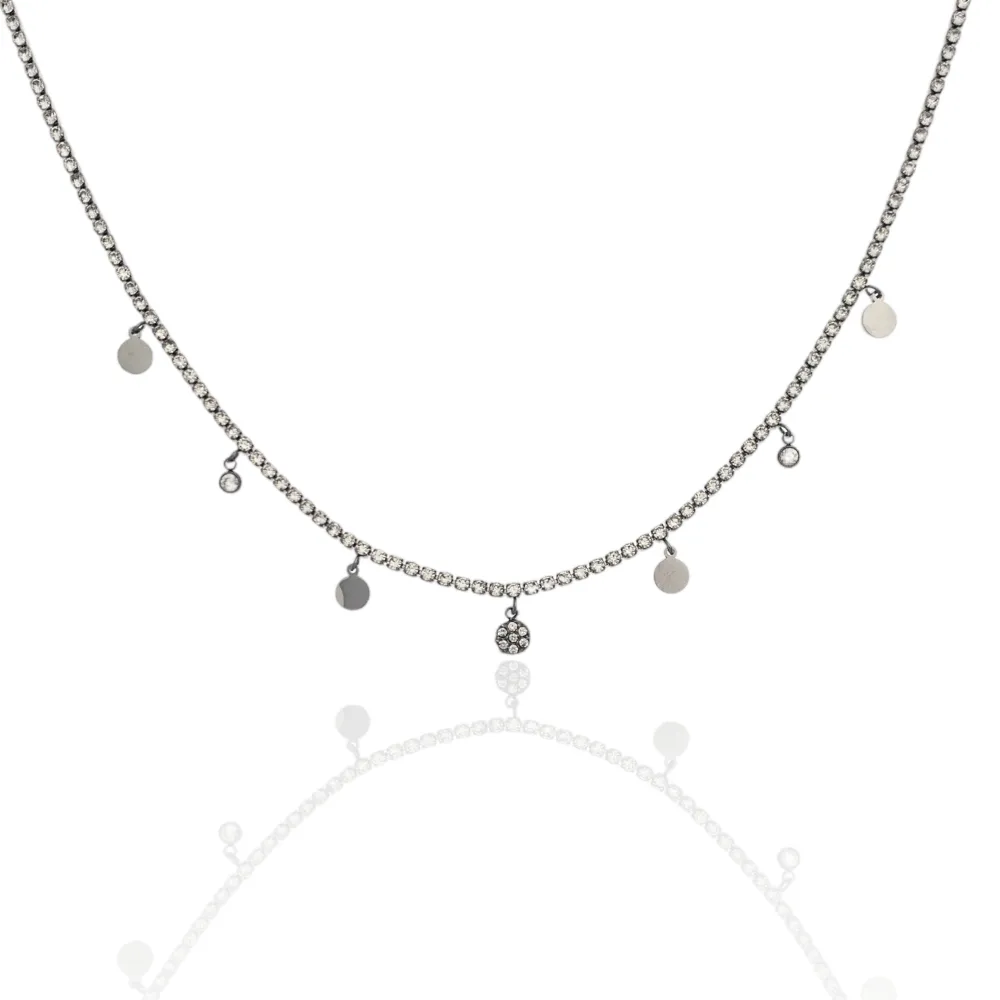 Tennis con Tondo-Collana Corta in Acciaio - CAC-103-AA2528N Tondo