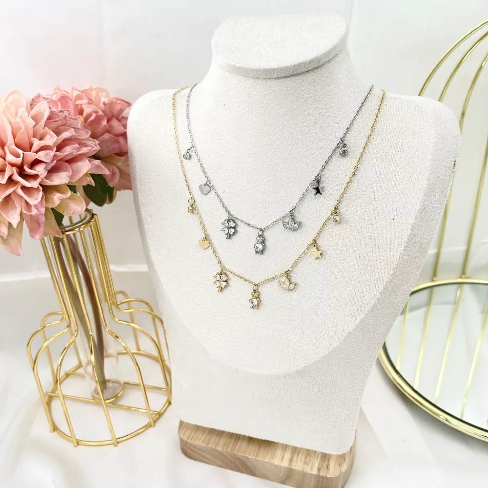 Quadrifoglio Orsetto-Collana Corta in Acciaio - CAC-103-AA2782N