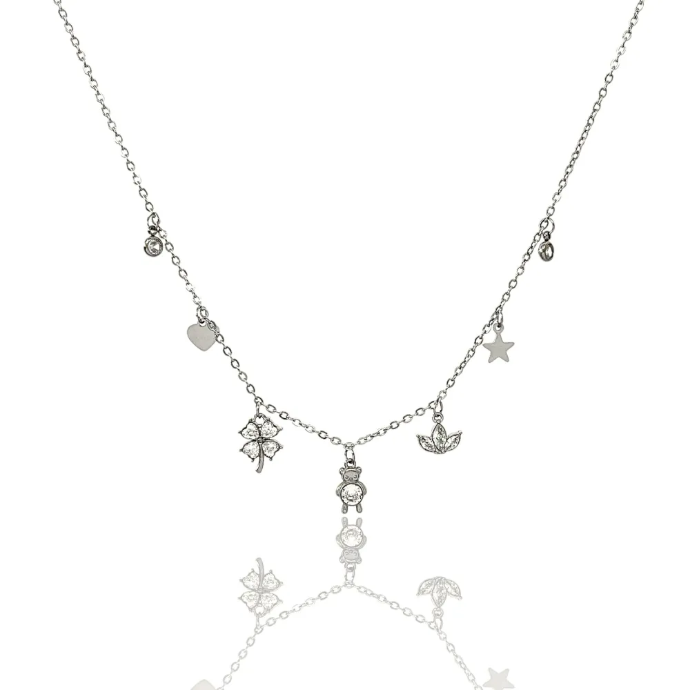 Quadrifoglio Orsetto-Collana Corta in Acciaio - CAC-103-AA2782N