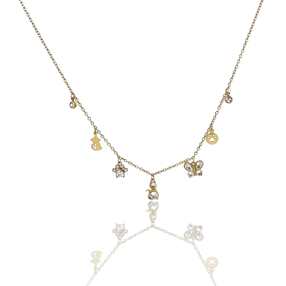 Gatto Farfalla Animali -Collana Corta in Acciaio - CAC-103-AA2786N