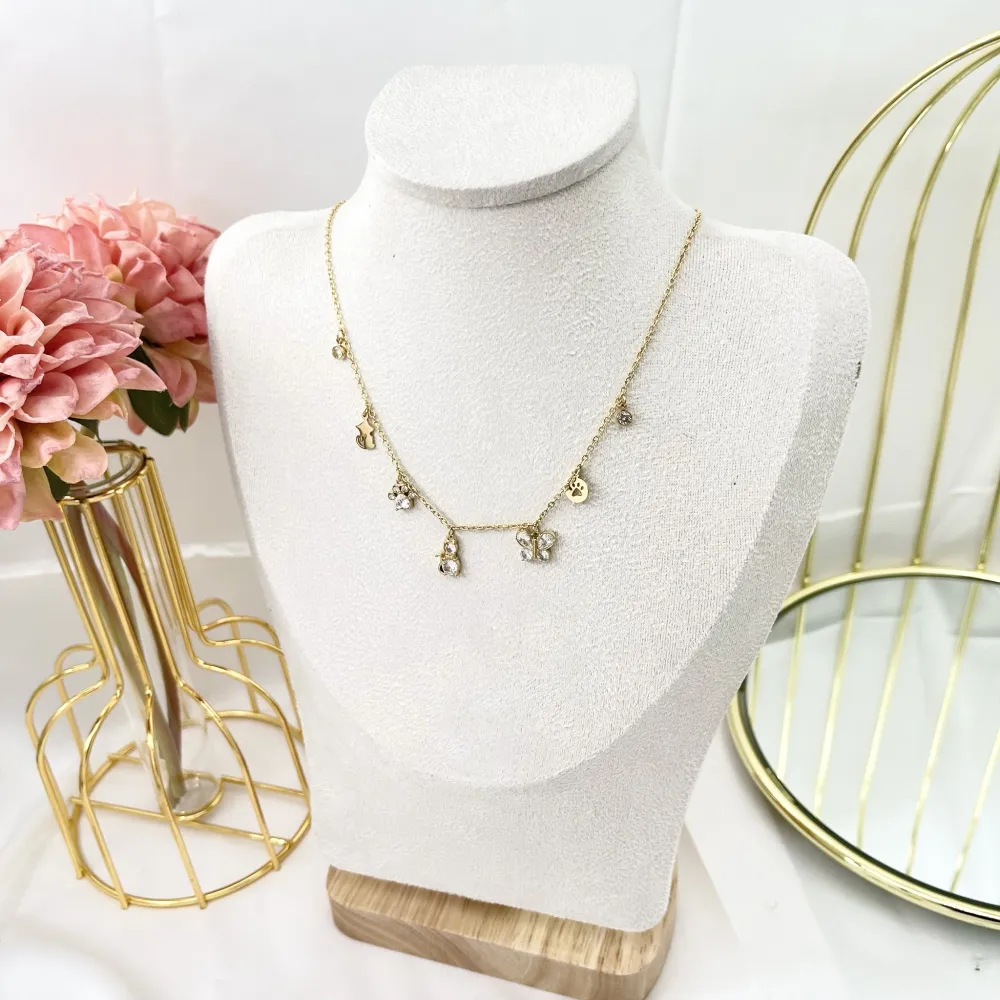 Gatto Farfalla Animali -Collana Corta in Acciaio - CAC-103-AA2786N