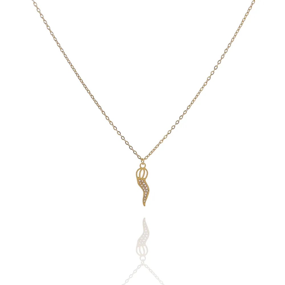 Cornino con Corona Cornetto-Collana Corta in Acciaio - CAC-103-AA2864N