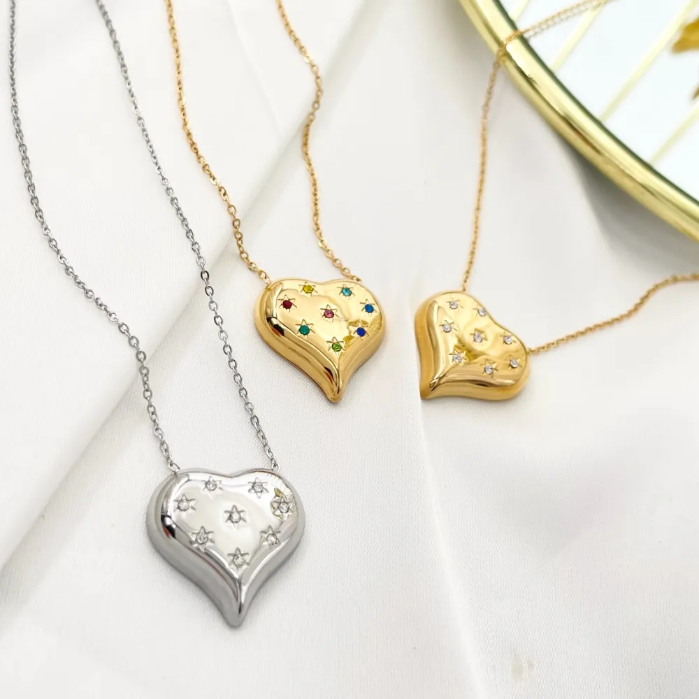 Cuore con Punti Luci Stella-Collana Girocollo in Acciaio - CAC-103-AA3502N