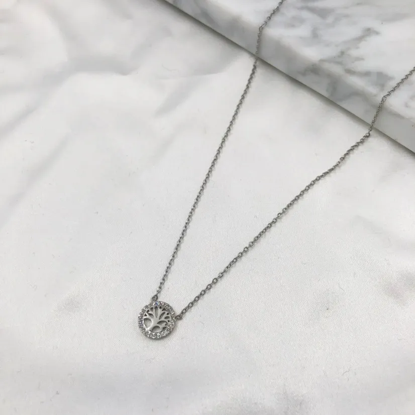 Albero della Vita con Zirconia-Collana Corta in Acciaio - CAC-103-AA36N