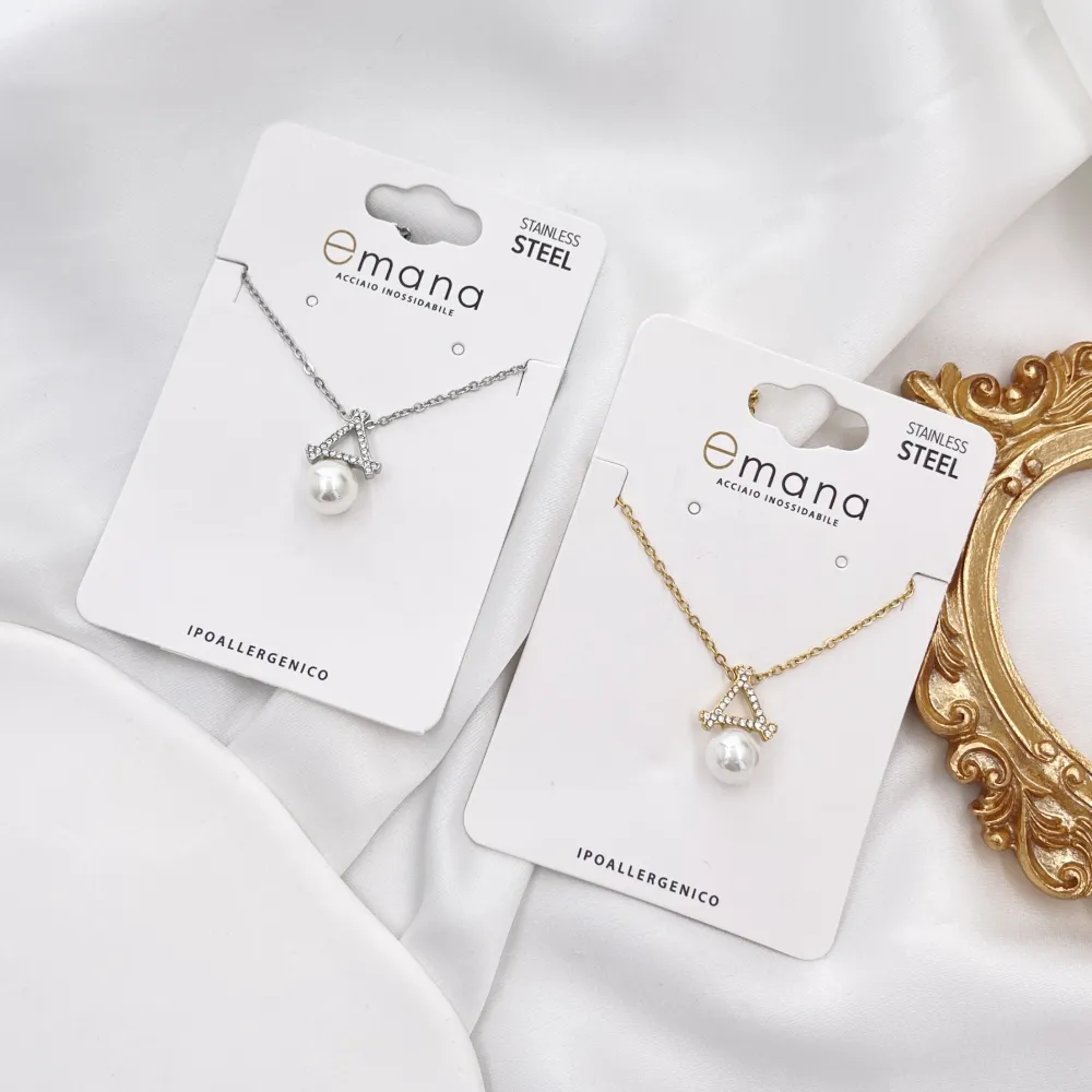 Triangolo con Perla-Collana Corta in Acciaio - CAC-103-AA4163N