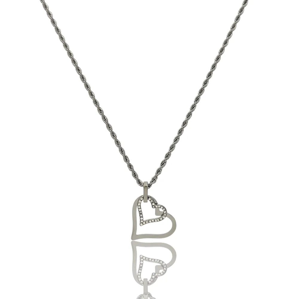 Doppio Cuore -Collana Girocollo in Acciaio - CAC-103-AA4168N