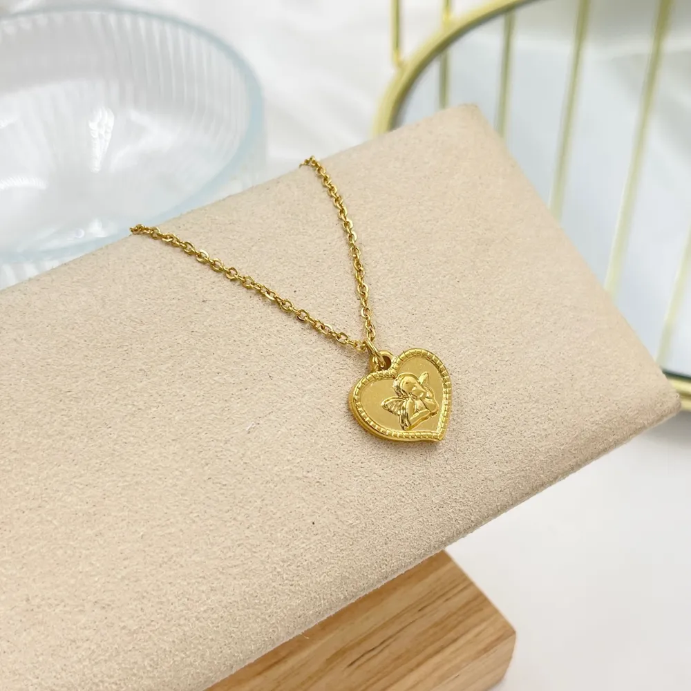 Cuore con Angelo -Collana Corta in Acciaio - CAC-103-AA4427N