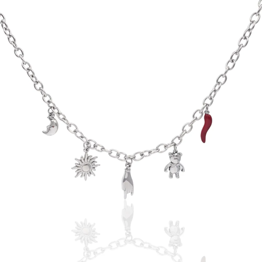 Luna Sole Orsetto Cornino-Collana Corta in Acciaio - CAC-103-AA4524N