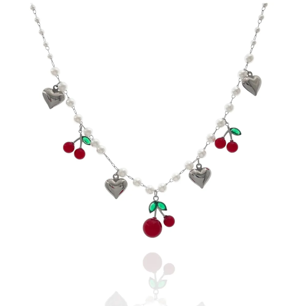 Ciliegia Cuore -Collana Corta in Acciaio - CAC-103-AA5396N