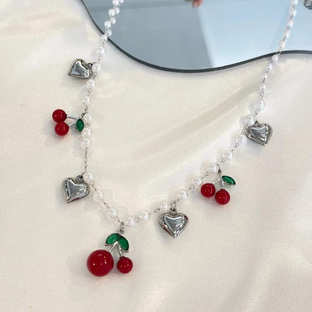 Ciliegia Cuore -Collana Corta in Acciaio - CAC-103-AA5396N