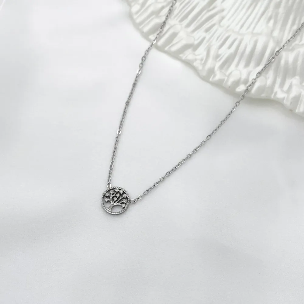 Albero della Vita con Zirconia-Collana Corta in Acciaio - CAC-103-AA574N