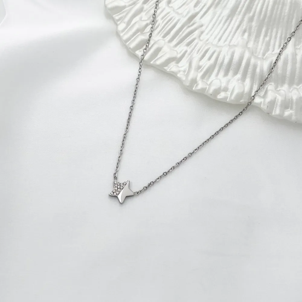 Stella con Zirconia-Collana Corta in Acciaio - CAC-103-AA578N Stella Piccola