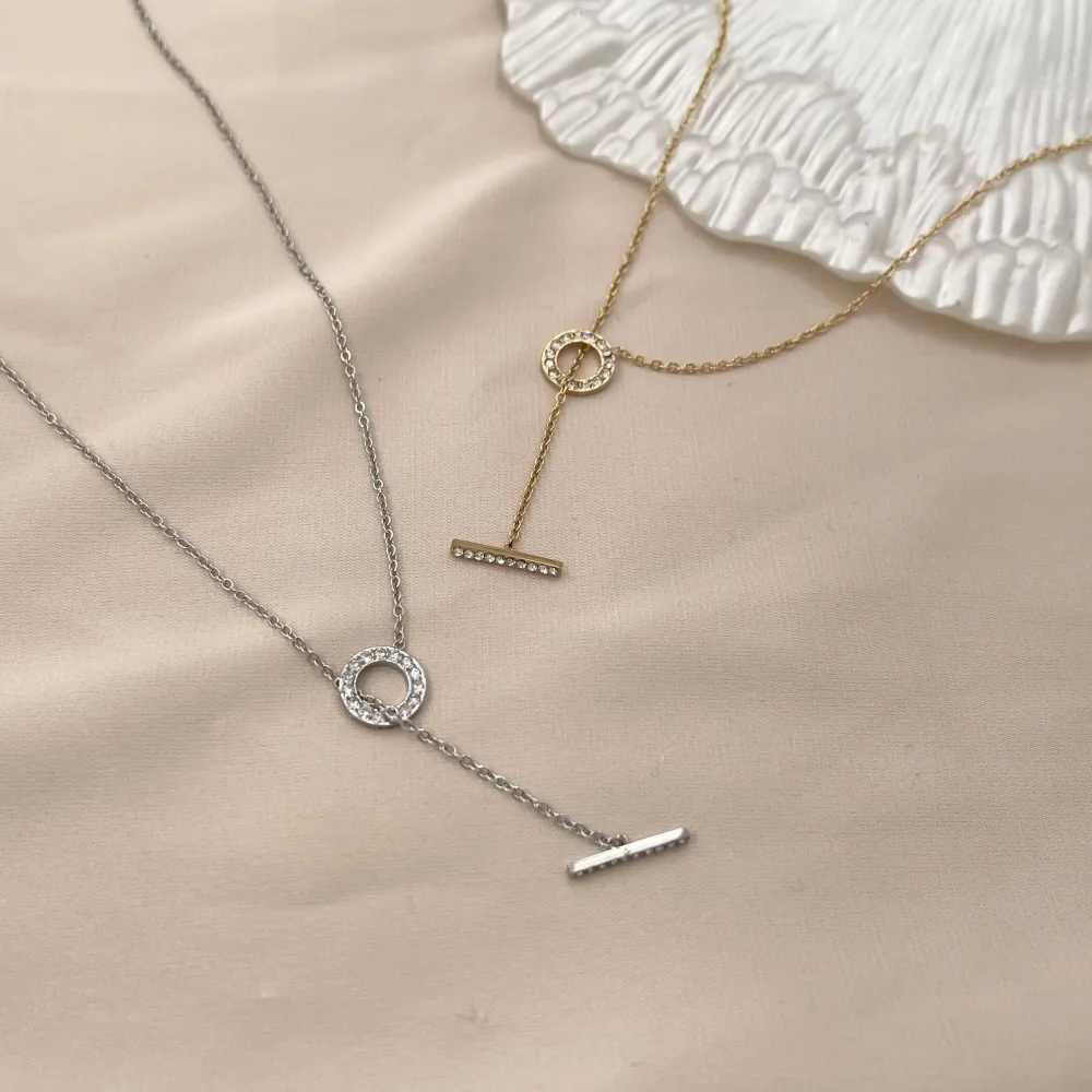 Cerchio con Barra-Collana Corta in Acciaio - CAC-103-AA729N