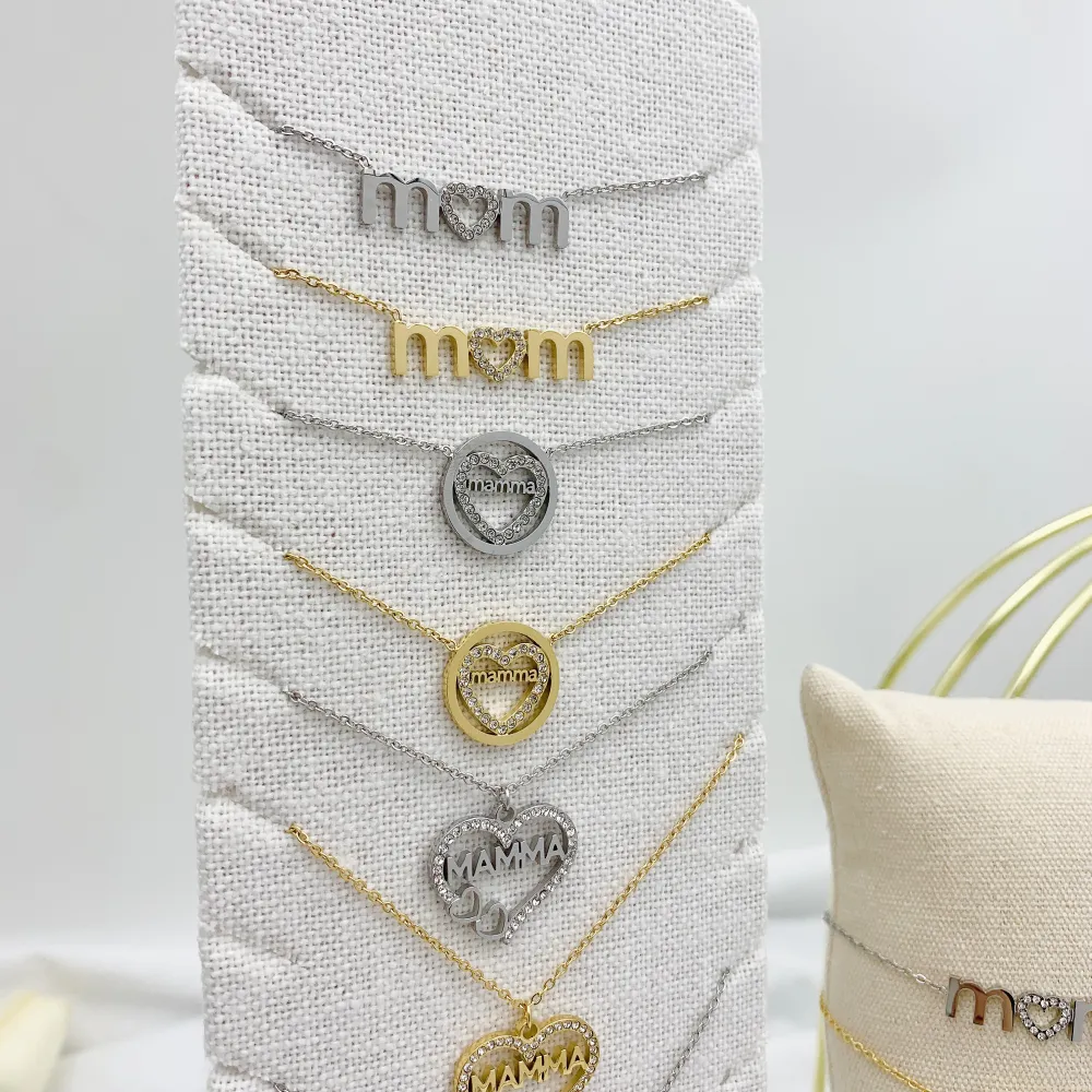 Cuore con Mamma-Collana Corta in Acciaio e Zirconia - CAC-103-AA955N