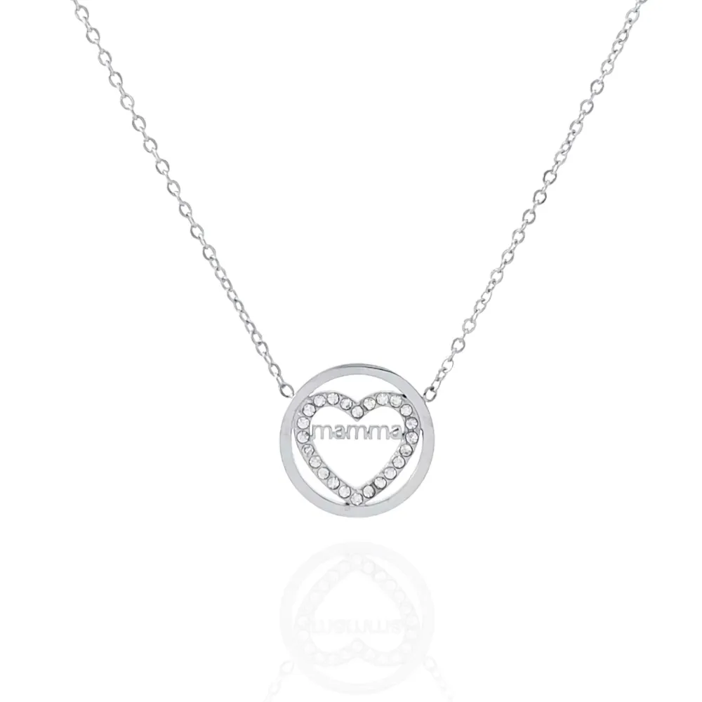 Cuore con Mamma-Collana Corta in Acciaio e Zirconia - CAC-103-AA955N