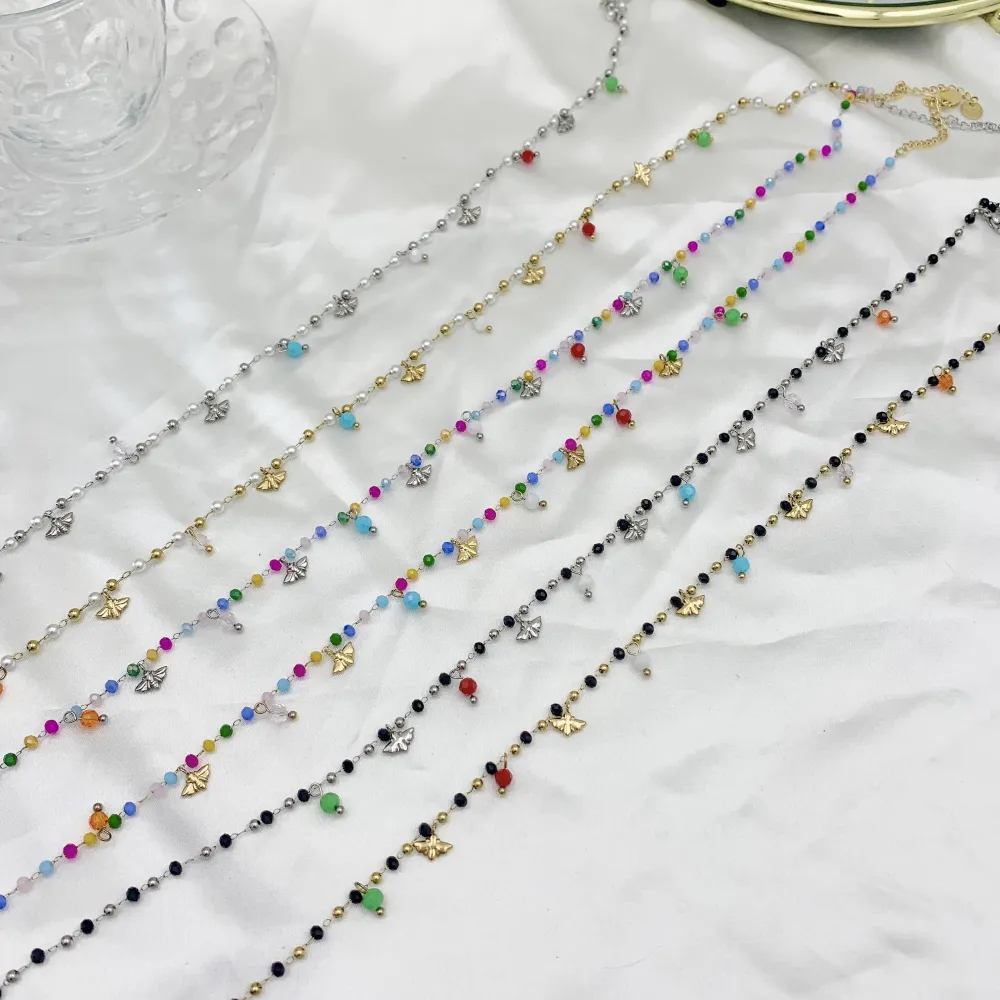 Ape con Cristalli-Collana Corta in Acciaio - CAC103-AA984N