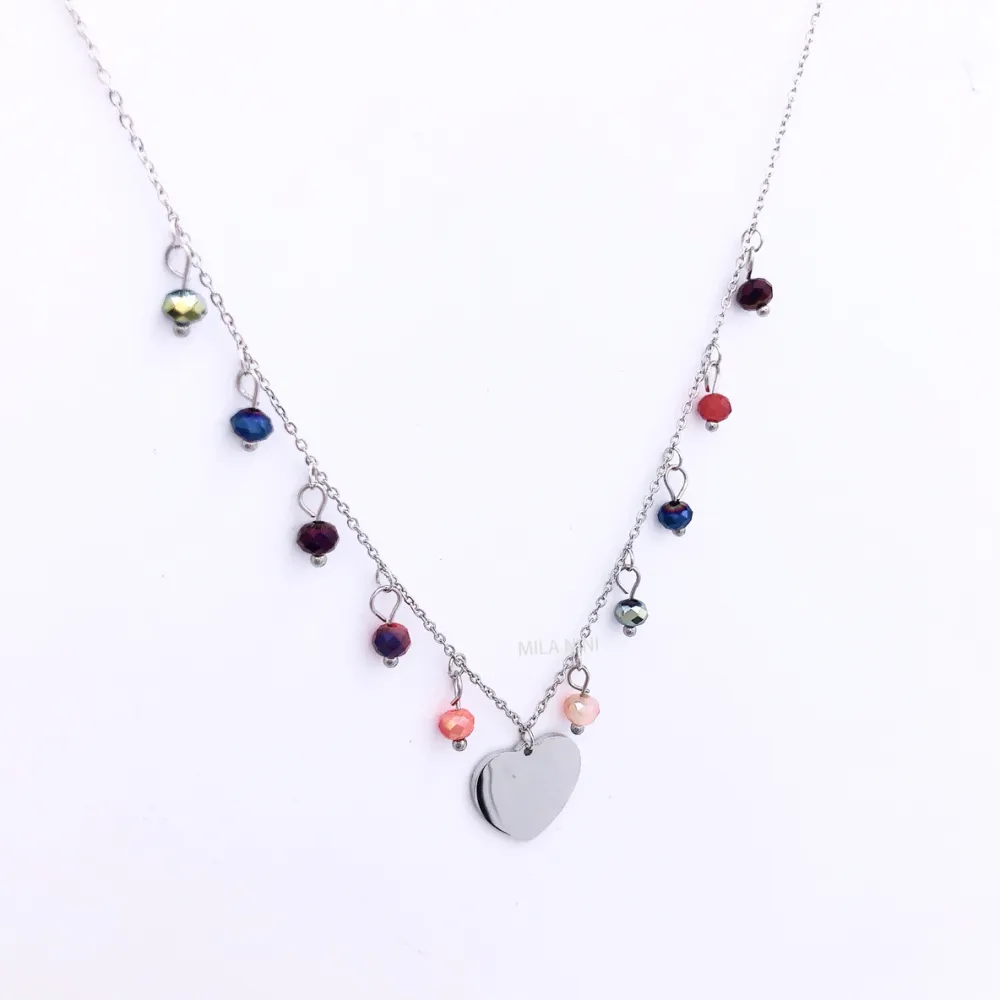 Cuore pendente e cristallo - Collana Acciaio - CAC104-56