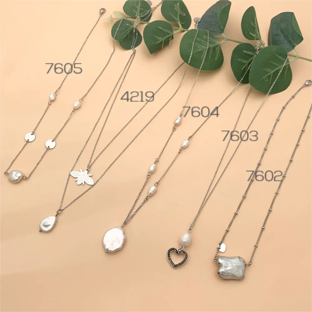 CAC7604-Perla -Collana Corta in Acciaio - CAC-104-SD-102