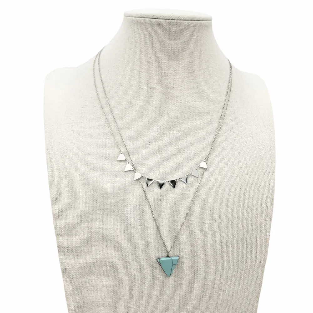 CAC4156-Triangolo- Collana Corta doppio filo in Acciaio - CAC-104-SD-125