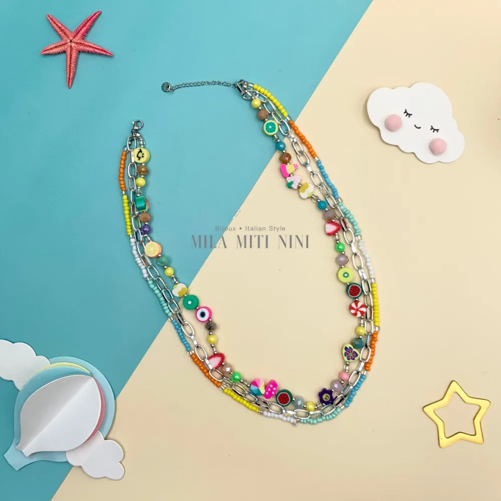 CAC176-388-Perline Multifili- Collana Corta - CAC-176-388