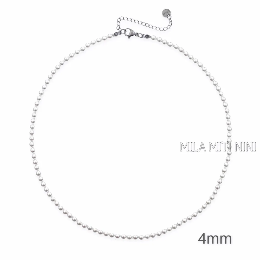 CAC176-437-Perla 4mm -Collana Corta in Acciaio - CAC176-437-Perla 4mm -Collana Corta in Acciaio