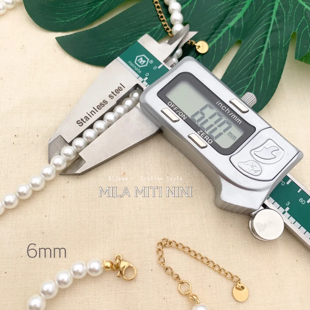 CAC176-437-Perla 6mm -Collana Corta in Acciaio - CAC176-437-Perla 6mm -Collana Corta in Acciaio