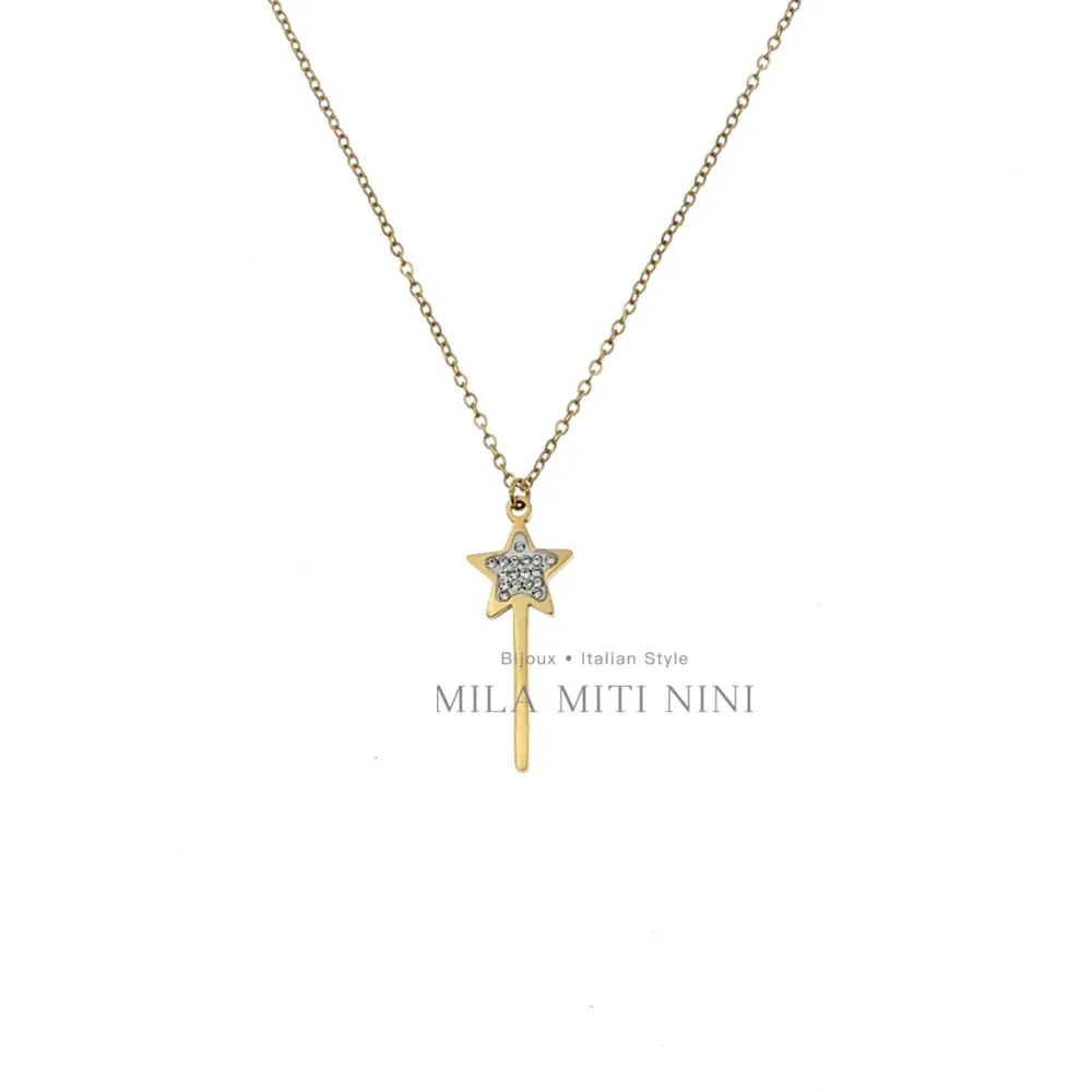 Bacchetta Magica con Cuore-Collana Corta in Acciaio - CAC413-1502