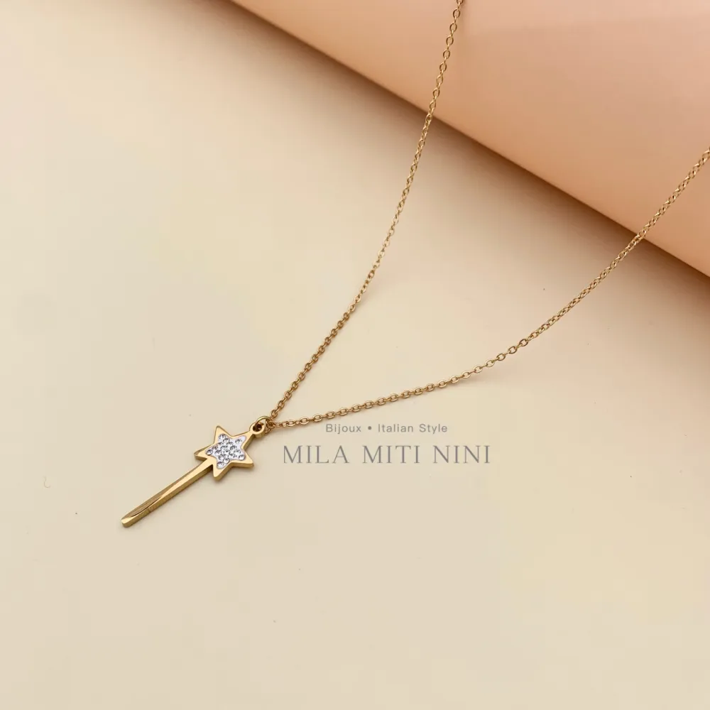 Bacchetta Magica con Cuore-Collana Corta in Acciaio - CAC413-1502