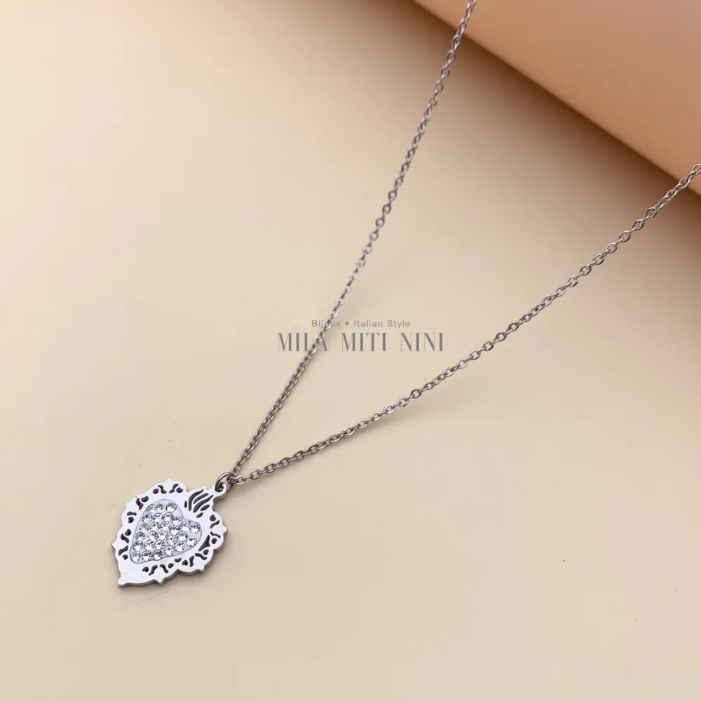 CAC413-1519-Sacro Cuore-Collana Corta in Acciaio - CAC413-1519-Sacro Cuore-Collana Corta in Acciaio