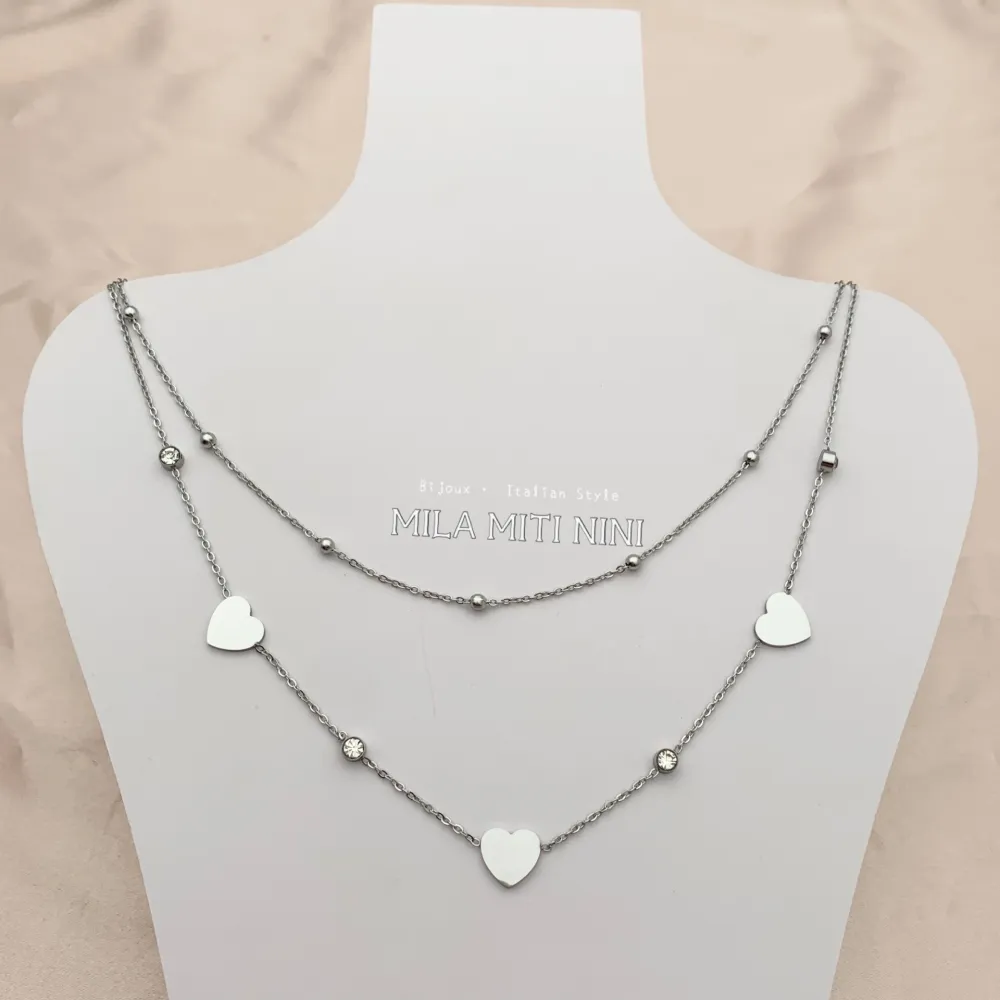 CAC413-1522-Doppio Cuore P.luce -Collana Corta in Acciaio - CAC413-1522-Doppio Cuore P.luce -Collana Corta in Acciaio