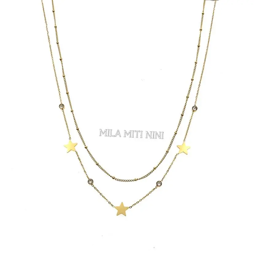 CAC413-1523-Doppio Stella P.luce -Collana Corta in Acciaio - CAC413-1523-Doppio Stella P.luce -Collana Corta in Acciaio