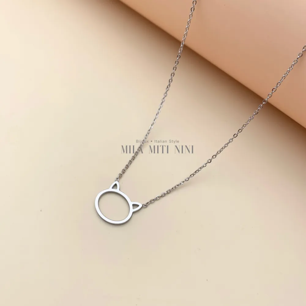 CAC413-1585-Gatto-Collana Corta in Acciaio - CAC413-1585-Gatto-Collana Corta in Acciaio