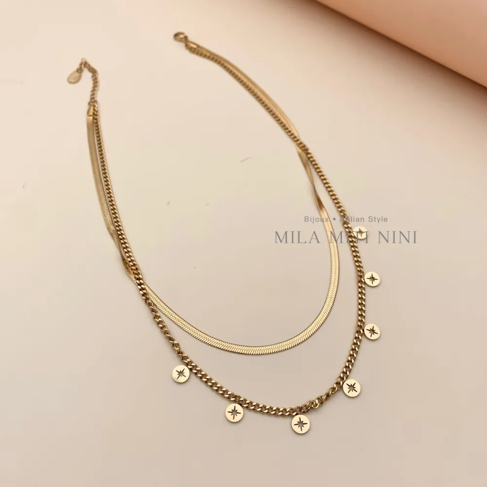 Doppio con Croce Stella-Collana Corta in Acciaio - CAC413-1907