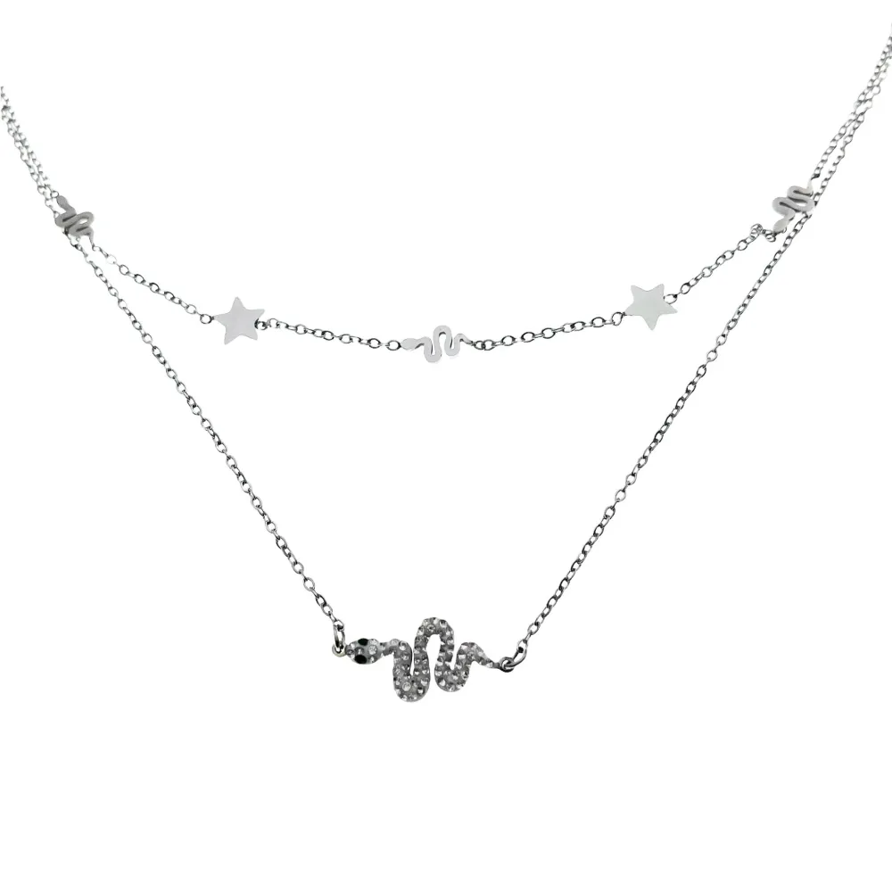 Serpente con Strass-Collana Corta in Acciaio - CAC-413-1962