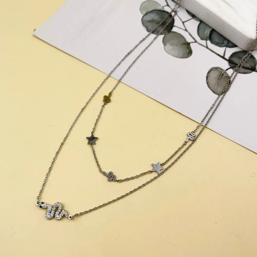 Serpente con Strass-Collana Corta in Acciaio - CAC-413-1962