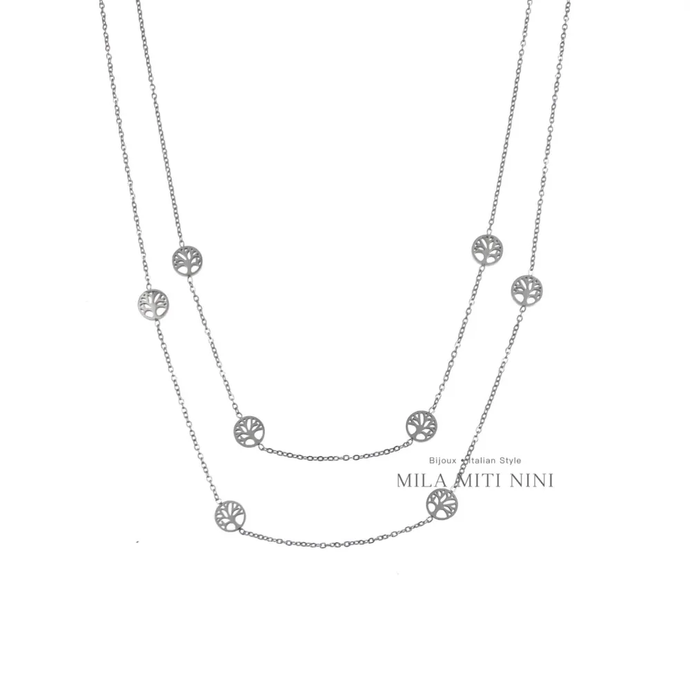 Doppio con Albero della Vita-Collana Corta in Acciaio - CAC-413-1978