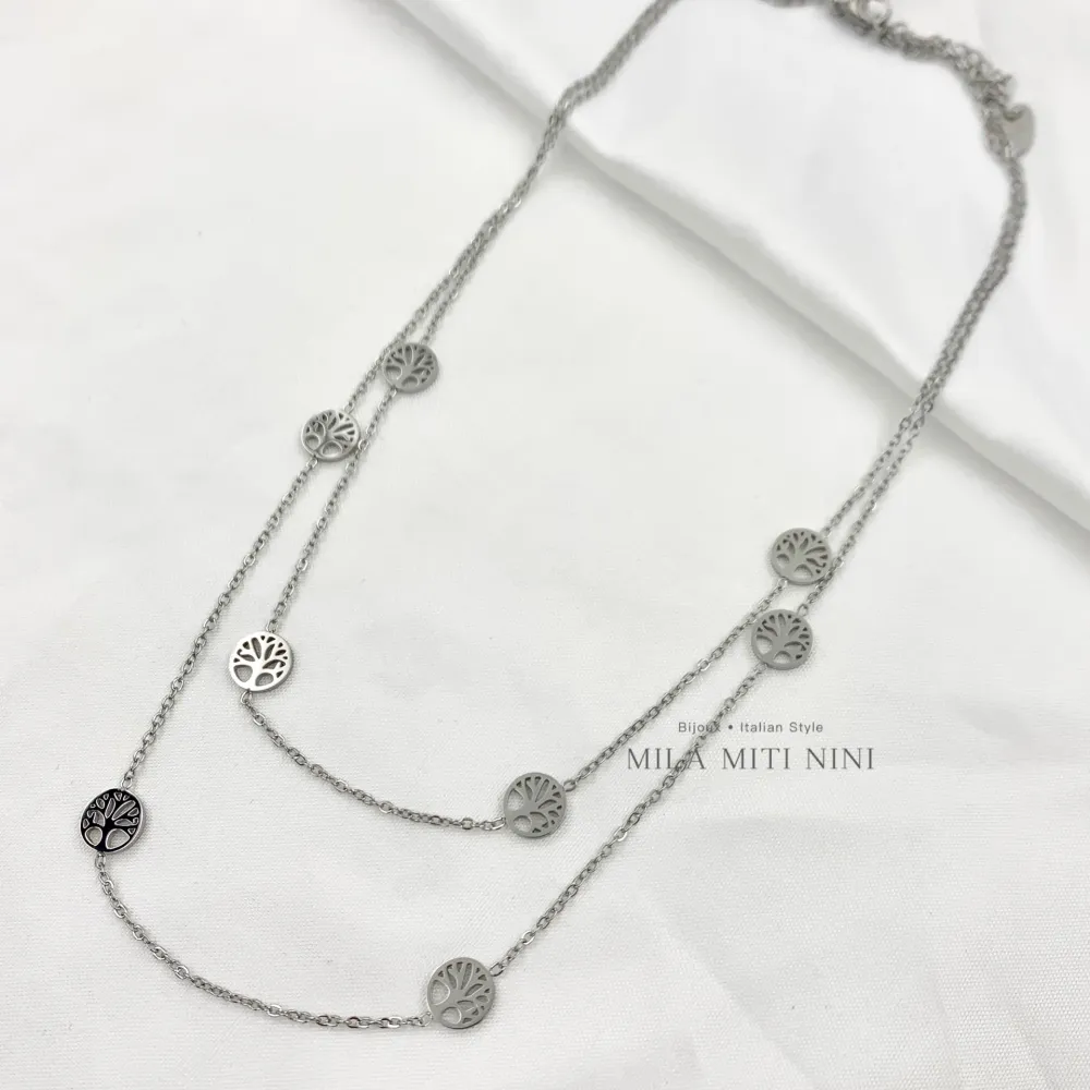 Doppio con Albero della Vita-Collana Corta in Acciaio - CAC-413-1978