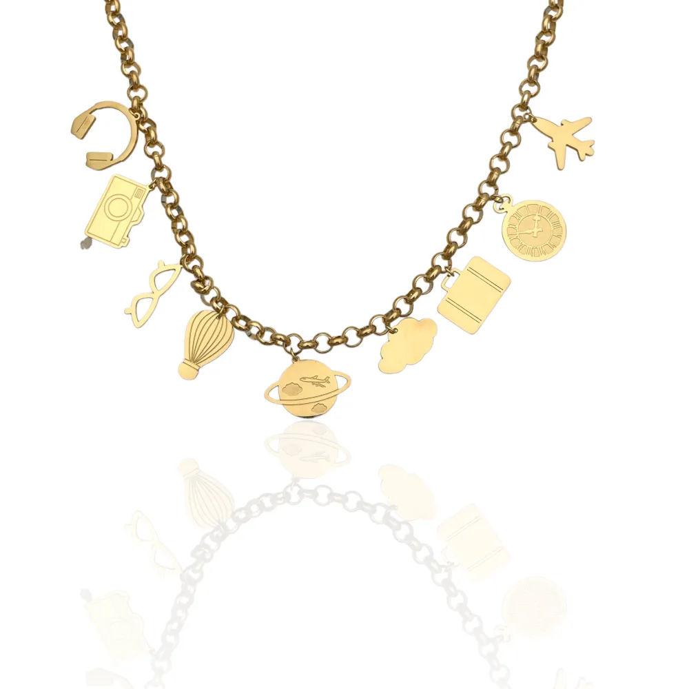 Catena con Ciondoli Viaggio -Collana Corta in Acciaio - CAC-413-2085