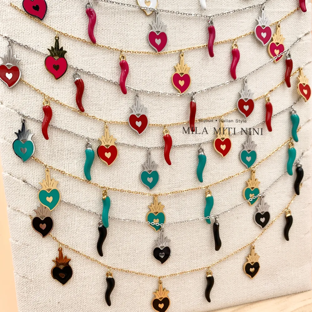 Sacro Cuore e Cornino-Collana Corta in Acciaio - CAC-413-2087