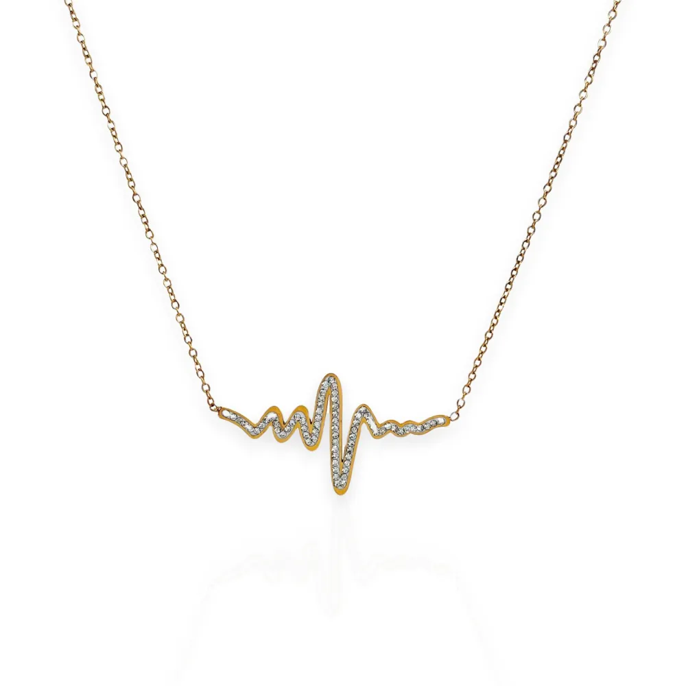 Battito Cuore con Strass-Collana Corta in Acciaio - CAC-413-2166