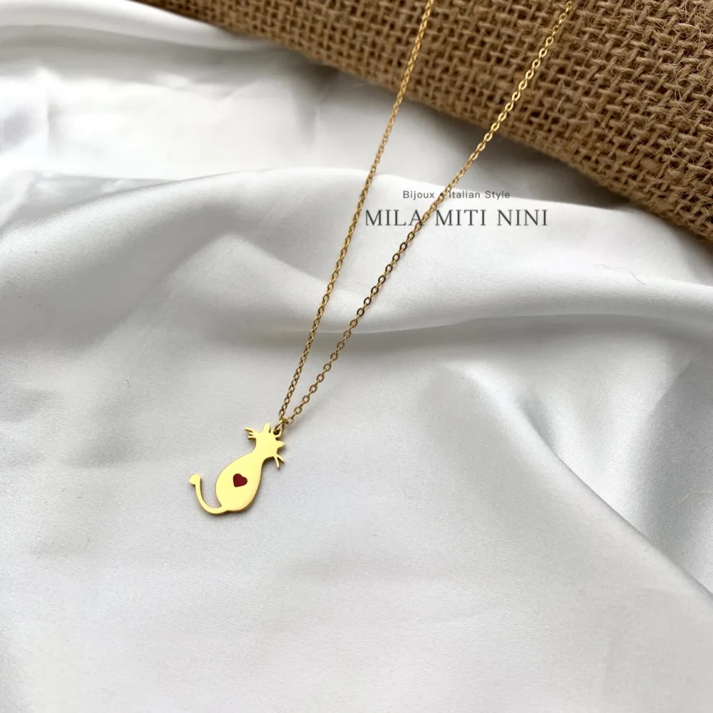 Gatto Smaltato-Collana Corta in Acciaio - CAC-413-2184