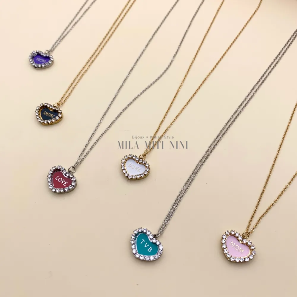 CAC413-2380-Cuore Scritte-Collana Corta in Acciaio - CAC413-2380-Cuore Scritte-Collana Corta in Acciaio