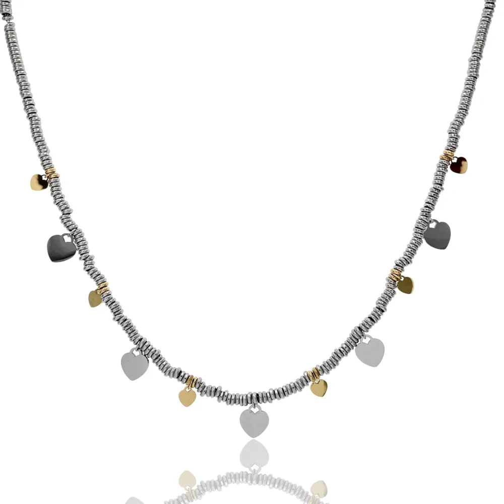 Catena Anellini con Cuore-Collana Corta in Acciaio - CAC-413-2551