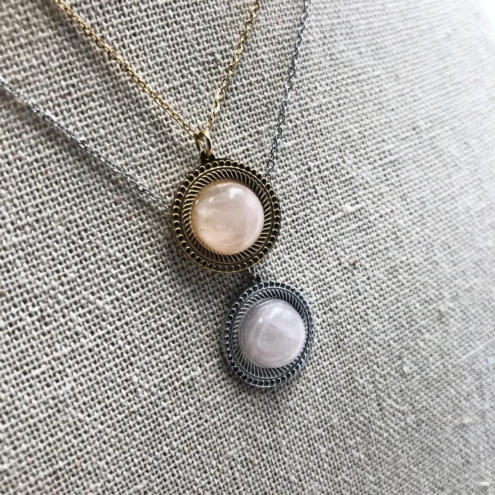 CAC4147-Tondo pietra -Collana Corta doppio filo in Acciaio - CAC4147-Tondo pietra -Collana Corta doppio filo in Acciaio