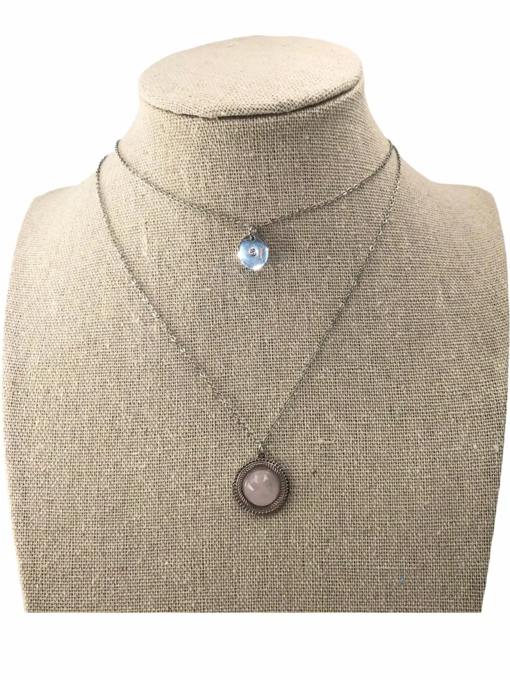 CAC4147-Tondo pietra -Collana Corta doppio filo in Acciaio - CAC4147-Tondo pietra -Collana Corta doppio filo in Acciaio