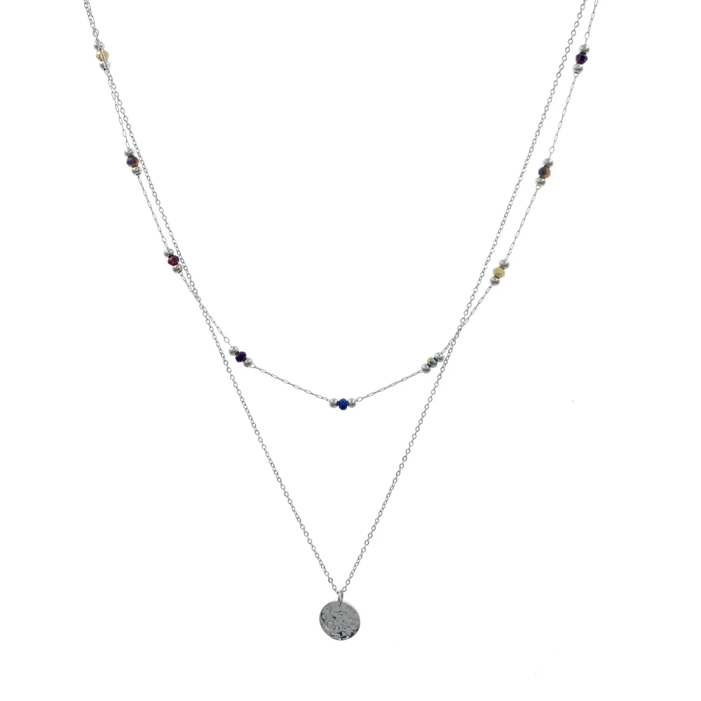 Multifilo collana acciaio - CAC4458-Catena Pietra e Medaglia-Collana Corta in Acciai